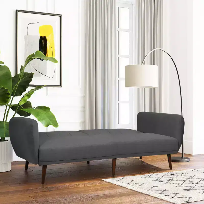 Costway Convertible Futon Sofa Bed Adjustable Couch Sleeper w/ Wood Legs Navy\Grey\Yellow