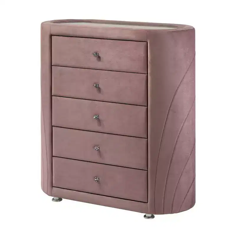 43" Salonia Decorative Storage Drawer Pink Velvet - Acme Furniture: Upholstered, 5-Drawer Chest, No Assembly Required