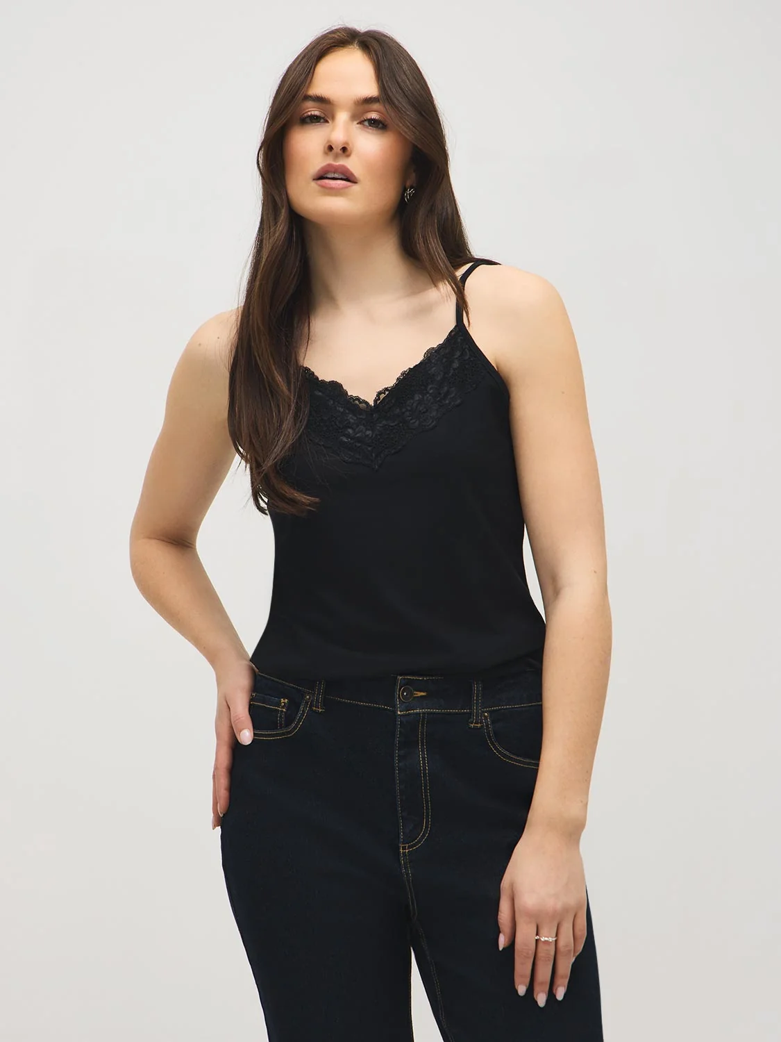 Cotton-Blend Tank Top With Lace Trim