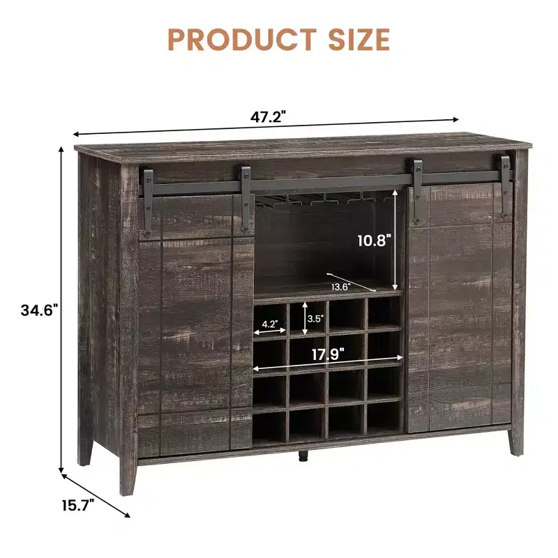 Fire Color Sliding Barn Door Buffet Sideboard with Wine Rack