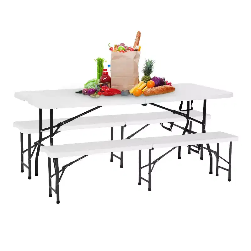 BestMassage 3 Piece Folding Table and Bench Set, White