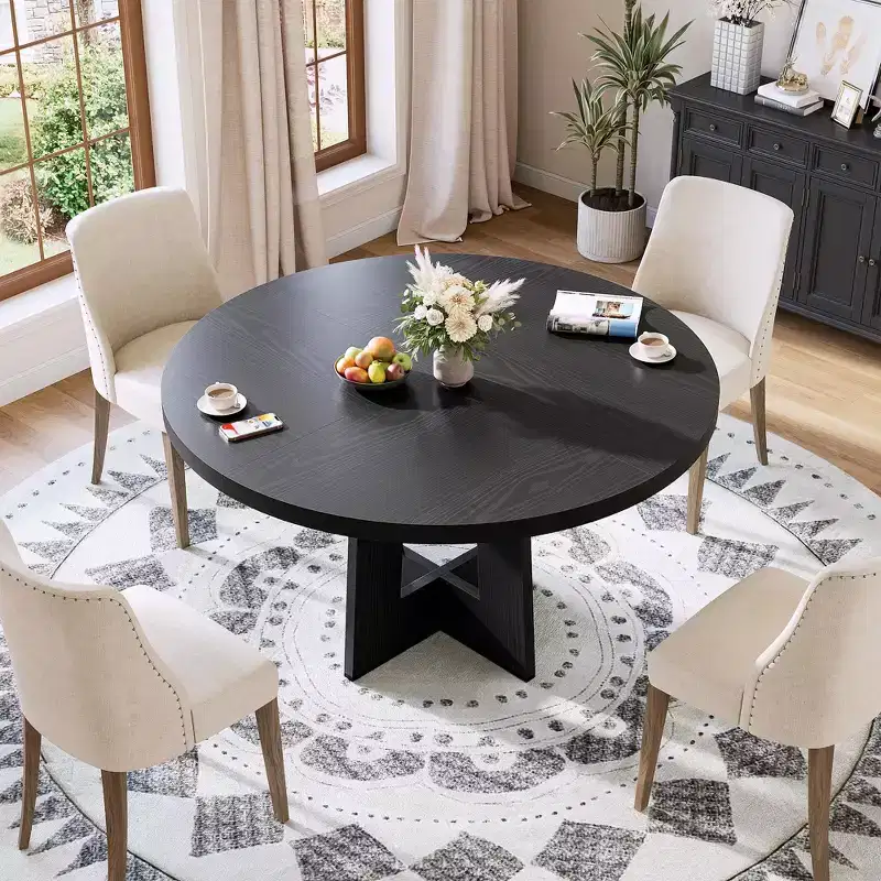47 Round Dining Table for 4-6 People - Circle Kitchen Dinner Table with Sturdy Pedestal Base, Space Saving Dinning Room Furniture