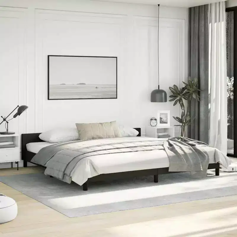 Faux Leather and Plywood California King Bed Frame with Headboard