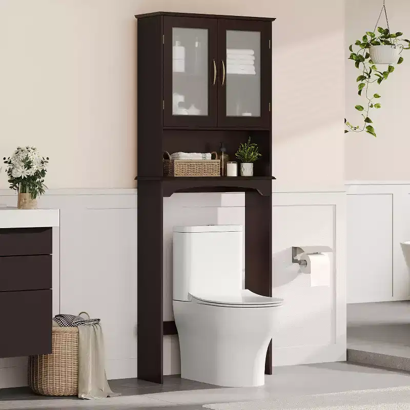 Free-Standing Over-the-Toilet Storage Cabinet with Shelf for Bathroom