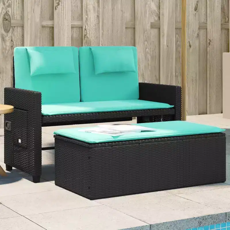 vidaXL Reclining Patio Bench with Cushions Seating Poly Rattan