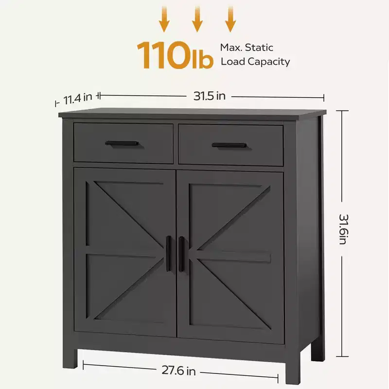 Farmhouse Buffet Cabinet, Kitchen Storage Cabinet, Coffee Bar Cabinet for Kitchen, Dining Room, Living Room, Black