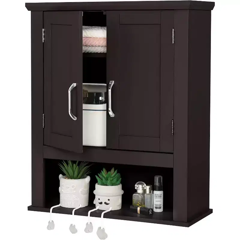 VINGLI Bathroom Cabinet Wall Mounted Espresso Wall Cabinet Floating Cabinet for Wall Storage Bathroom with Doors and Adjustable Shelf