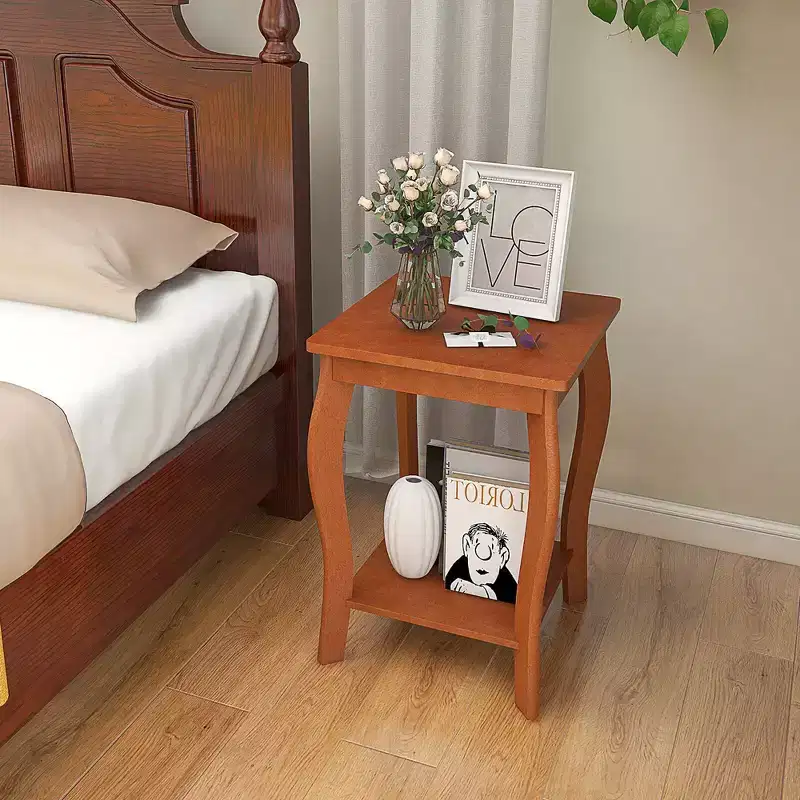 2-Tier Square End Table Narrow Sofa Side Nightstand w/ Storage Shelf & Wood Legs