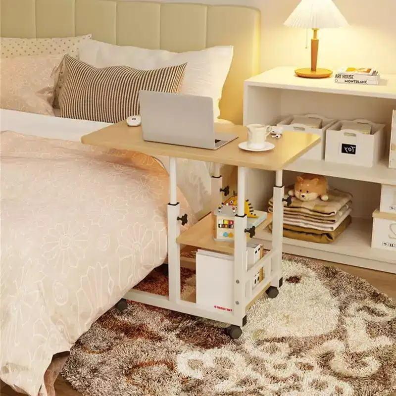 Adjustable Height C-Table, Mobile Laptop Desk with Wheels and Storage Drawer for Sofa, Living Room, Bedroom