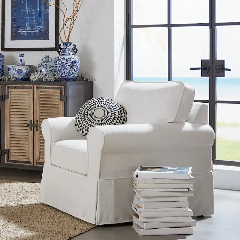 Arm Chair with Removable Washable Slip Cover – Solid Wood Frame, 3 Colors