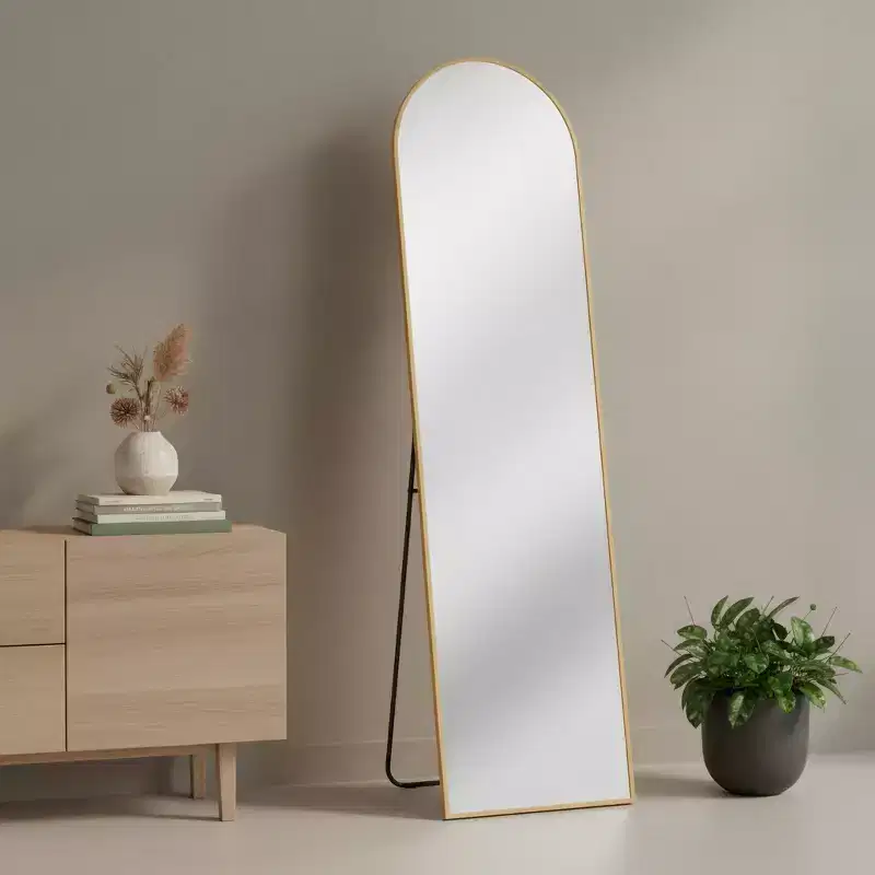 HomeRoots 59 Gold Metal Arch Freestanding and Wall Mount Framed Full Length Mirror