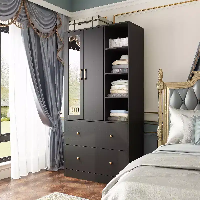 2-Door Armoire with Mirror, Hanging Rod and 2 Drawers
