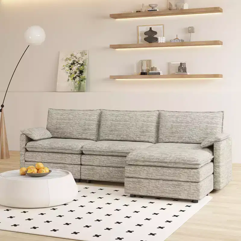 108 XL Modular Sectional Couch  4-Seater L-Shaped Cloud Sofa with Ottoman for Living Room/Apartment
