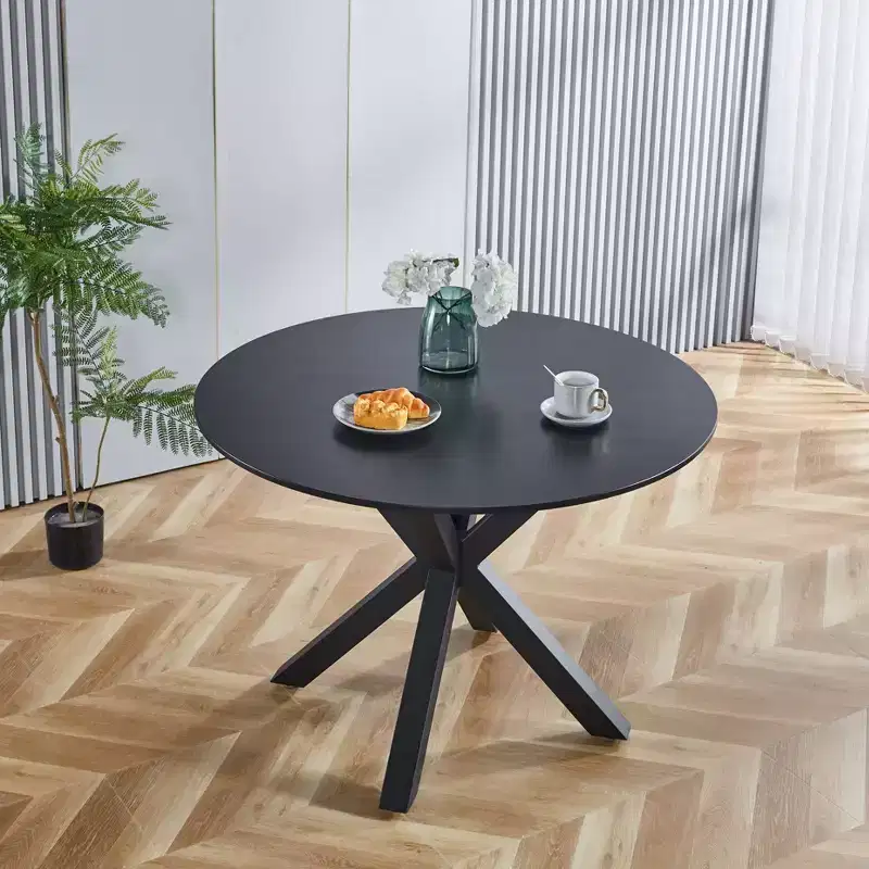 42.1IN Retro Dining Table for 4-6 people, Kitchen Table with Round Table Top and Cross Legs, Round Table for Living Room, Dining Room
