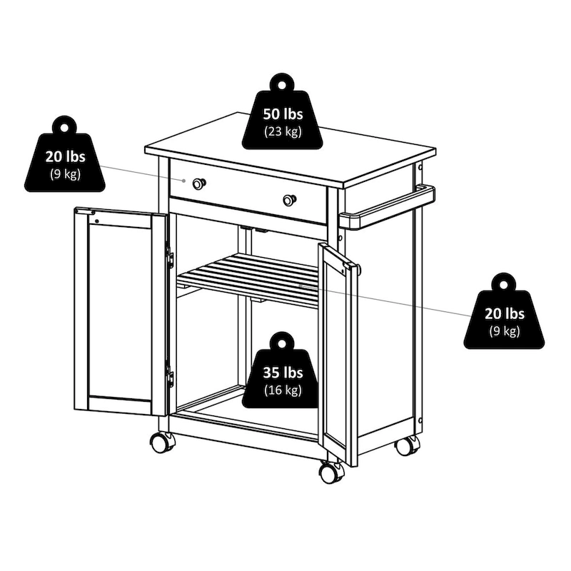 Savannah Utility Kitchen Cart, Espresso - 26.89 x 17.72 x 34.02 inches