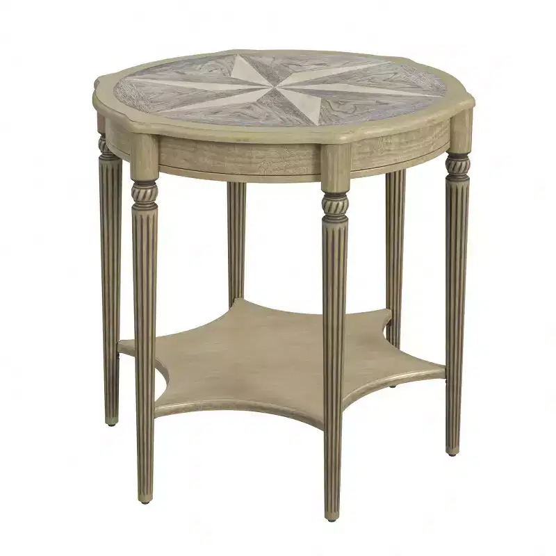 HomeRoots 28 Beige Manufactured Wood Round End Table With Shelf