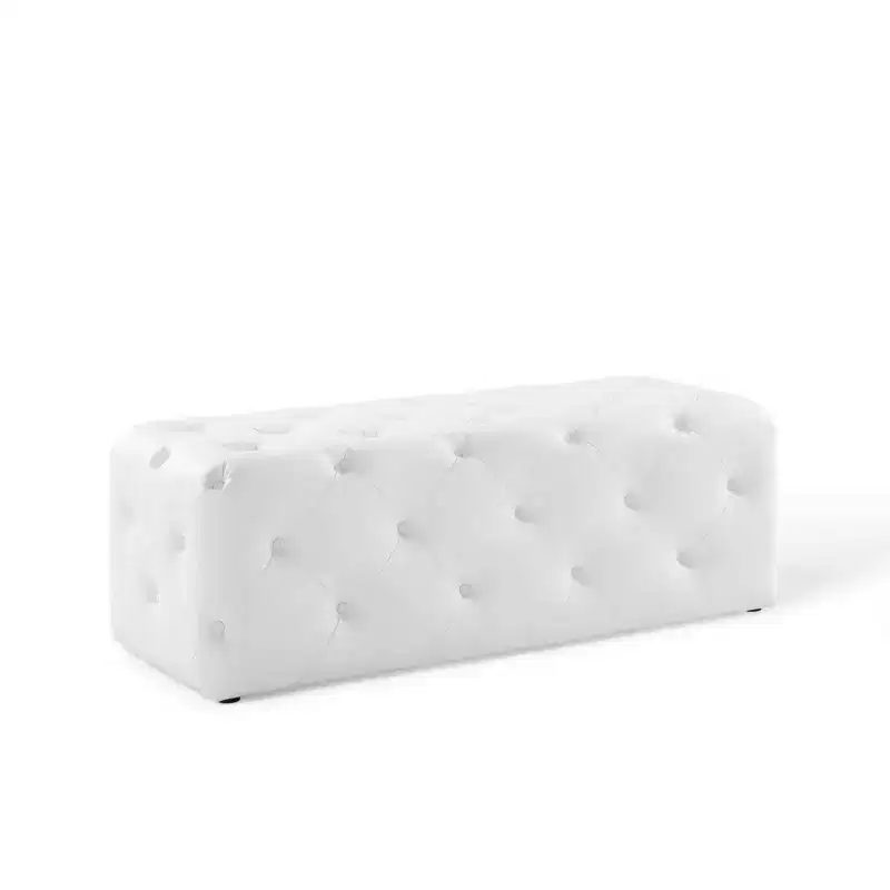 48" Amour Tufted Button Entryway Faux Leather Bench White - Modway: Vegan, MDF Composite Frame, No Assembly Required