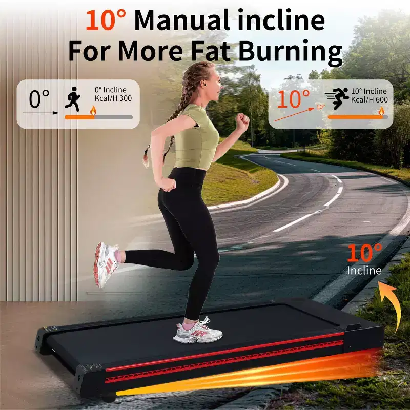 Okak Under Desk Treadmill with 10 Incline, 3HP Walking Pad with LED Display, 264LBS Weight Capacity Portable Treadmill for Home, Black+Gray