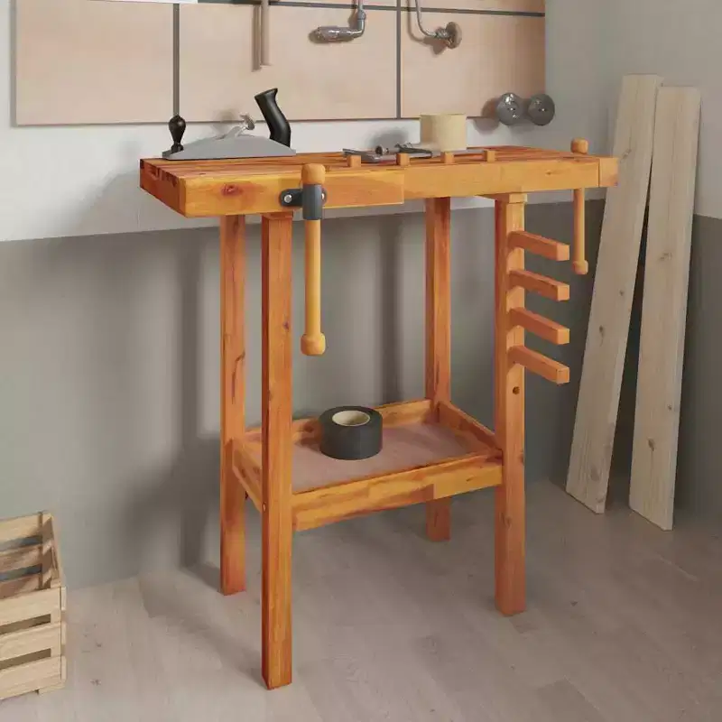 vidaXL Workbench with Vices 36.2x18.9x32.7 Solid Wood Acacia