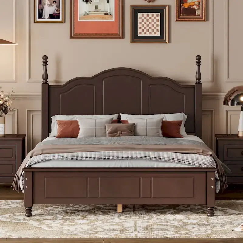 Retro Wood Queen/Full Size Platform Bed Frame with Wooden Slat Support,No Box Spring Needed