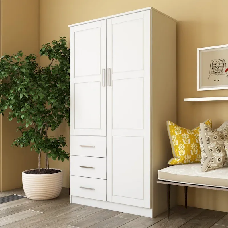 100% Solid Wood  Wardrobe Armoire with Solid Wood or Mirrored Doors