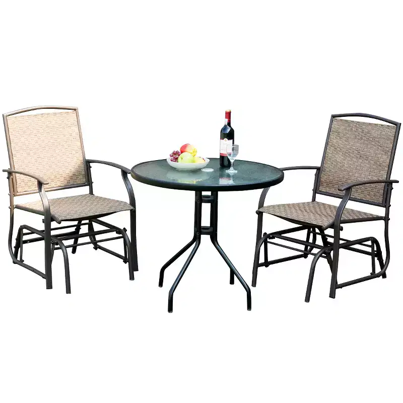 Costway 3PCS Patio Bistro Furniture Set Rocking Glider Chair Glass Table