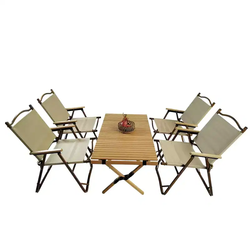 MAYEERTY Dining Set Foldable 1 Table 4 Chairs Indoor Outdoor Natural Kids Friendly