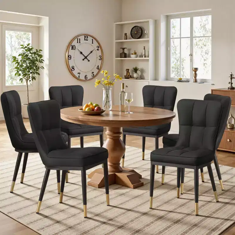 Bekrvio Dining Room Chairs Set of 6, Modern Upholstered Faux Leather Seat with High Back, Metal Legs, Armless Kitchen Chairs for Living Dinning Room