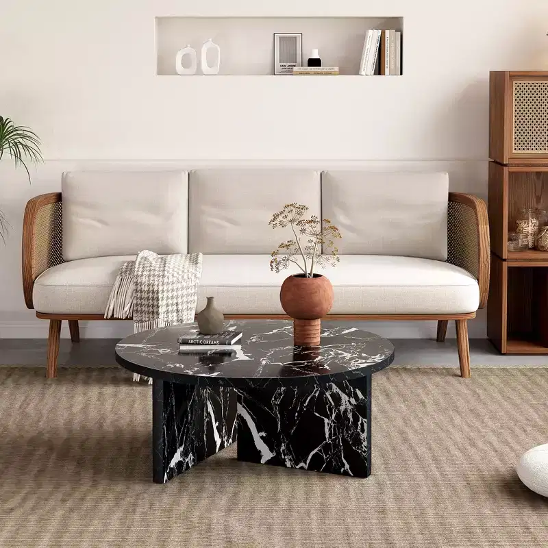 Versatile MDF Black Round Coffee Table for Various Interior Styles, Exhibiting Modern Minimalism and Nordic Charm
