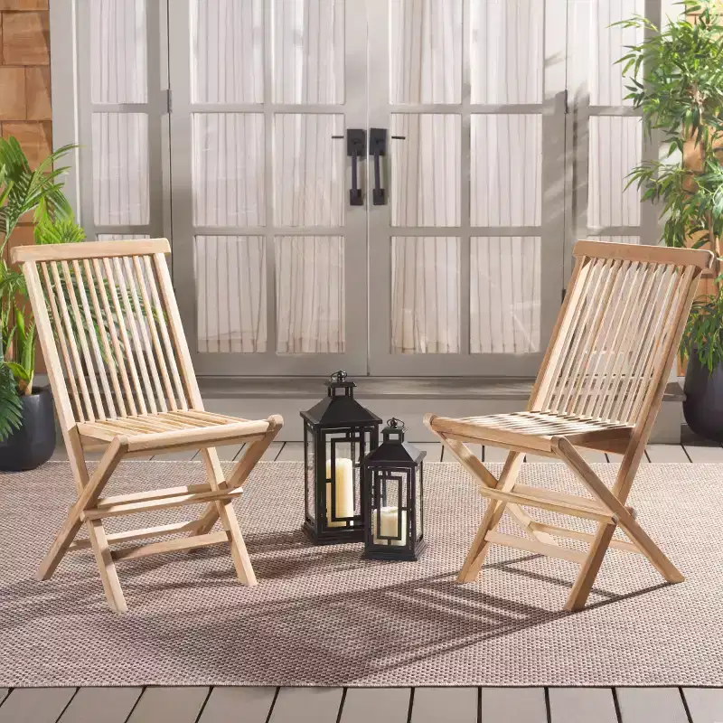 Marcus Teak Folding Chair Indoor/Outdoor (Set of 2) - PAT6600 - Natural - Safavieh