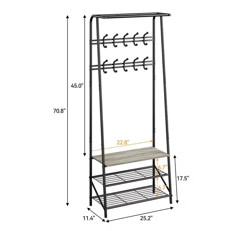 Coat Rack Shoe Bench with 5 /6 /10 Hooks