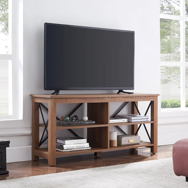 50 TV Stand with Farmhouse X-Metal Accents and Storage Shelves