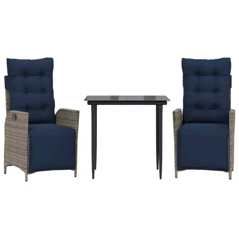 vidaXL Outdoor Dining Set with Cushions in Poly Rattan