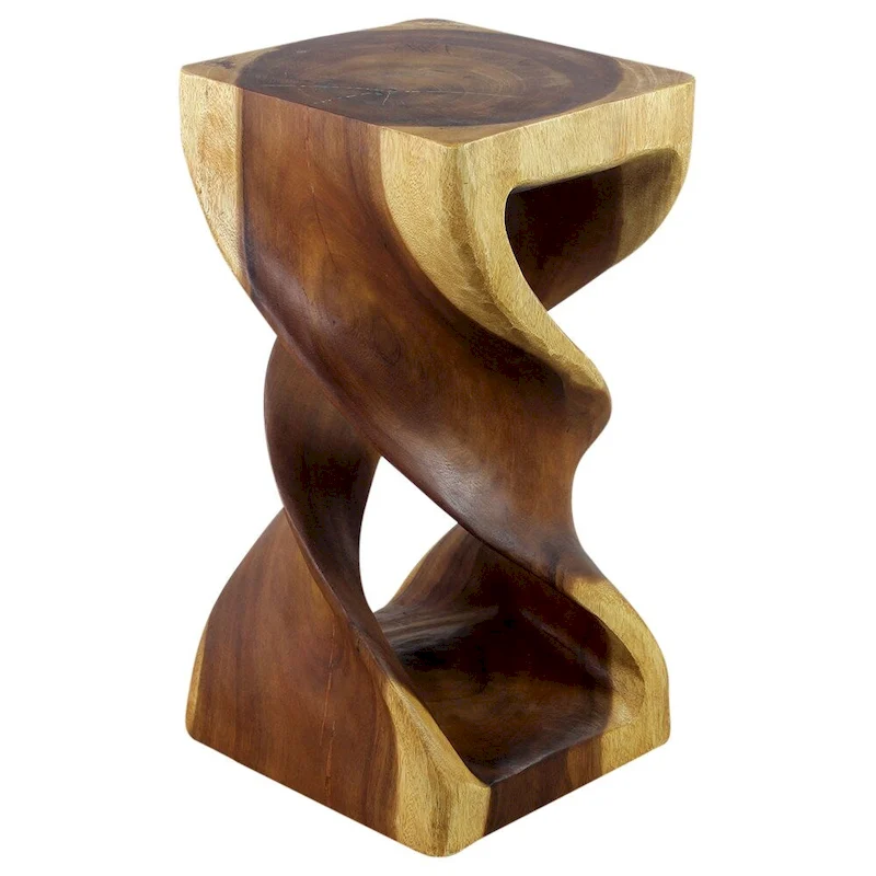 Haussmann Wood Double Twist Stool Table 12 in SQ x 23 in H Oak Oil - 12 x 12 x 23