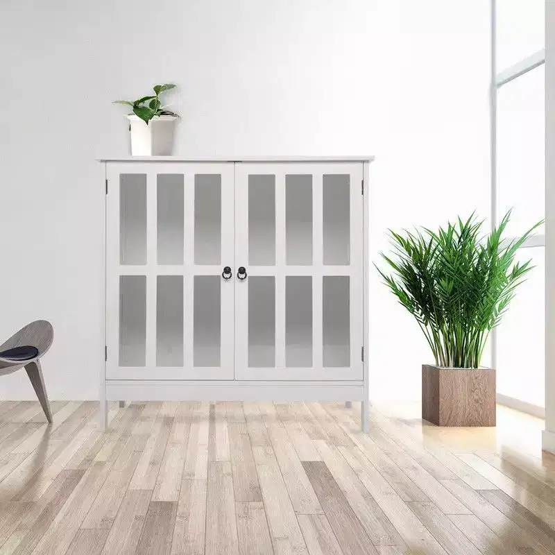 Transparent Door Free Standing Accent Storage Cabinet, White