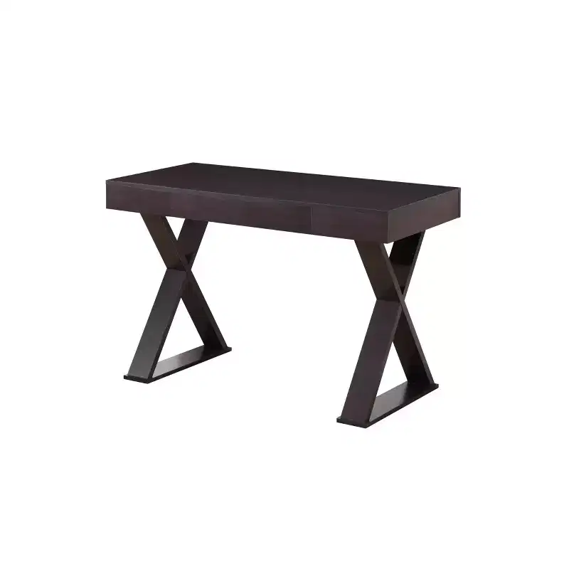 Trendy Desk with Drawer Espresso - Techni Mobili: X-Shaped Legs, Workstation, Laminated Surface