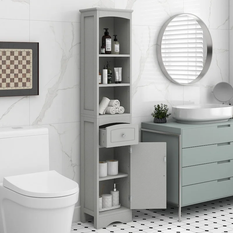 Tall Bathroom Cabinet Freestanding Storage Cabinet with Drawer - 13.4L x 9.1W x 66.9H