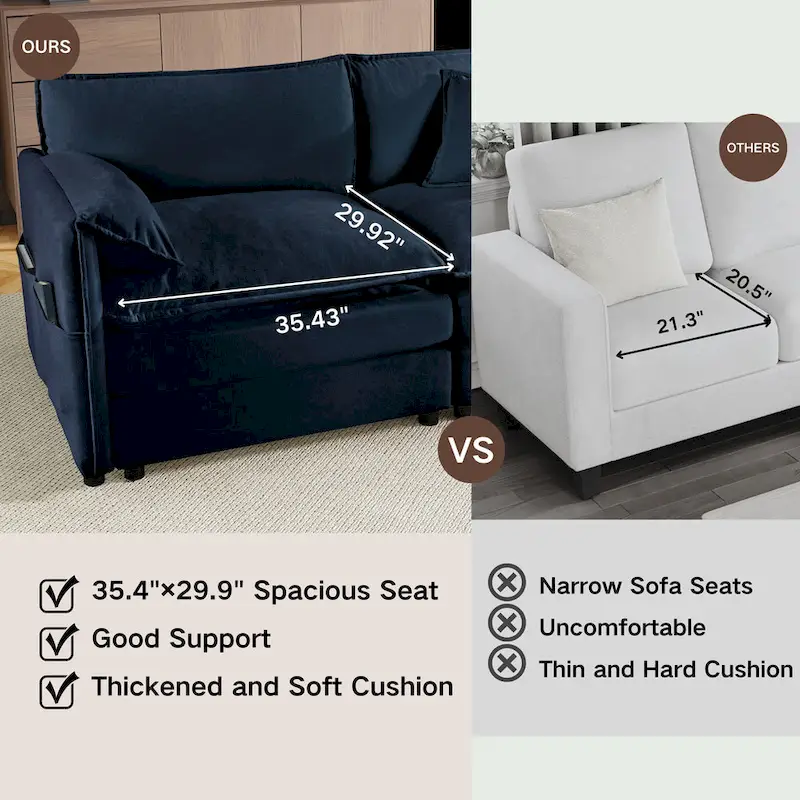 109.45 Chenille Upholstered L-Shaped Modular Sectional Sofa with Double-Layer Cushions, DIY Combination
