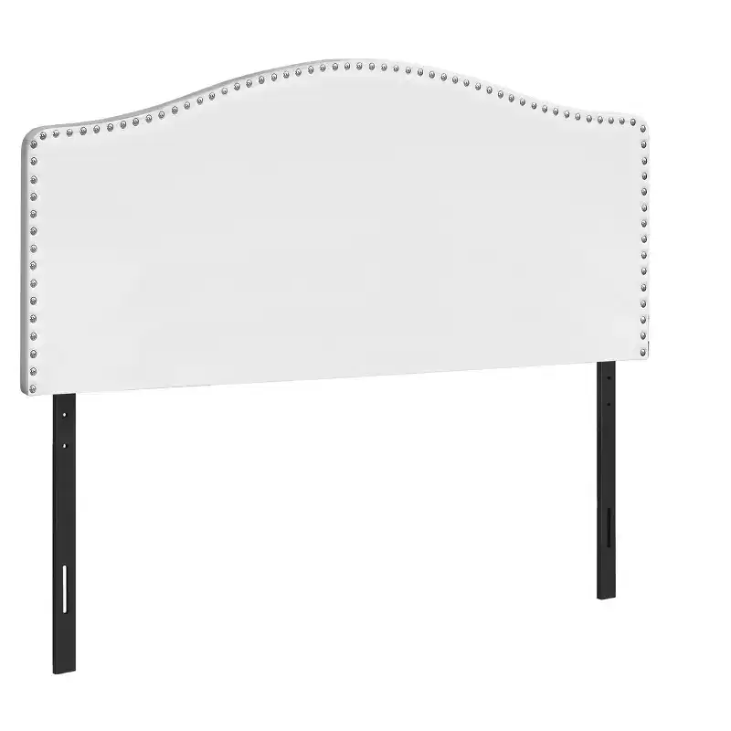 White Faux Leather Upholstered Arched Queen Headboard With Nail Head Trim