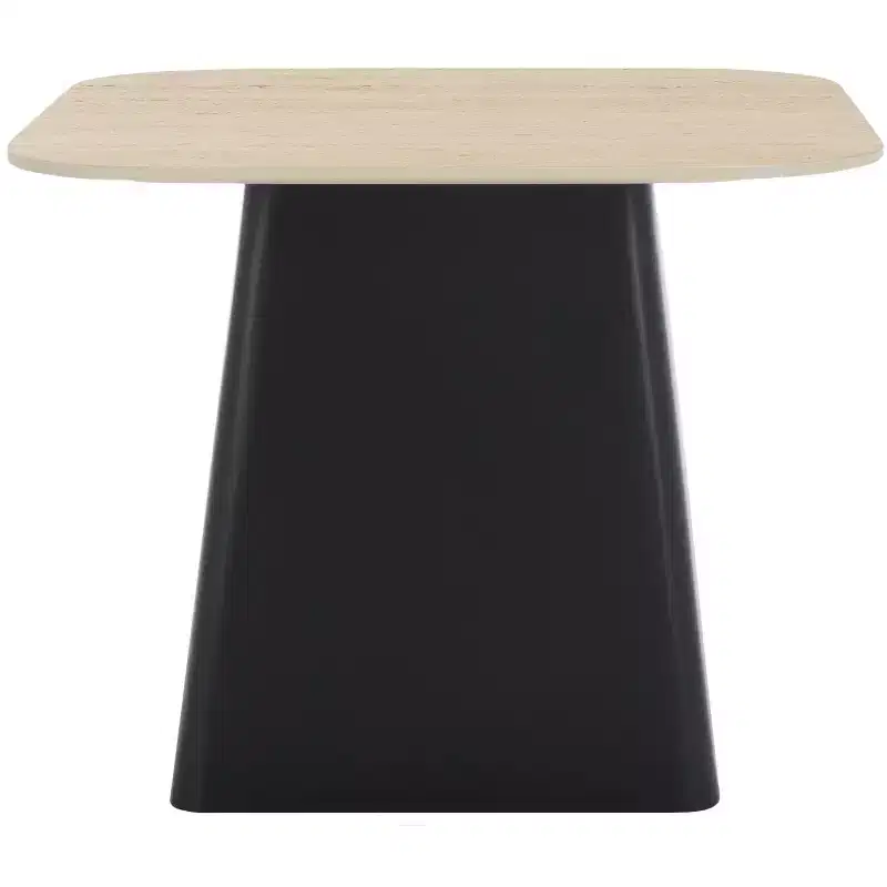 Modern Porcelain Top Side Table with Black Iron Base, Beige/Black