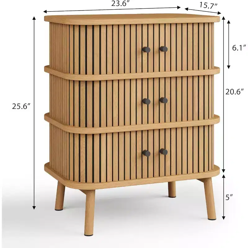 3 Drawer Dresser, Chest of Drawers for Bedroom, Mid Century Modern Nightstand, Spacious Storage Wicker Dresser natural