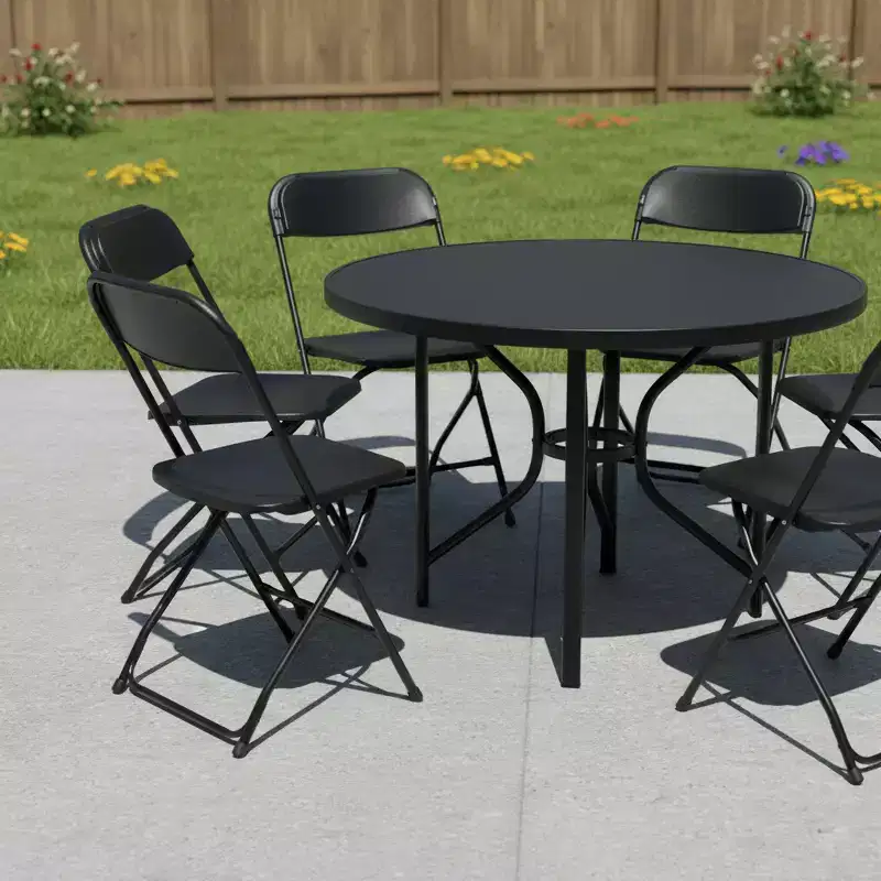 HomeRoots Set of Six Black Metal Outdoor Folding Stacking Dining Chairs