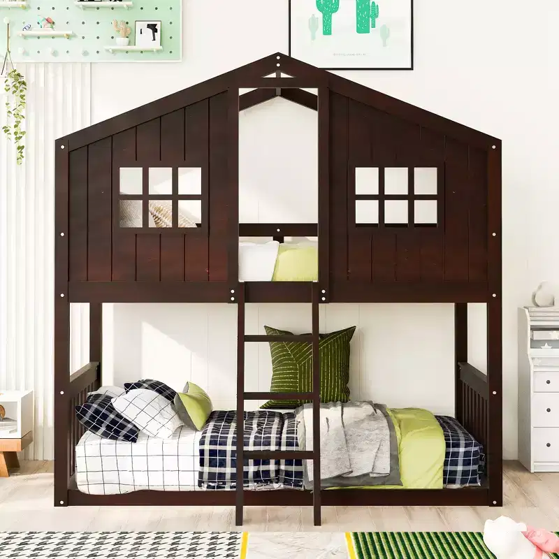 Whisen Twin over Twin House-Shaped Bunk Bed With Ladder