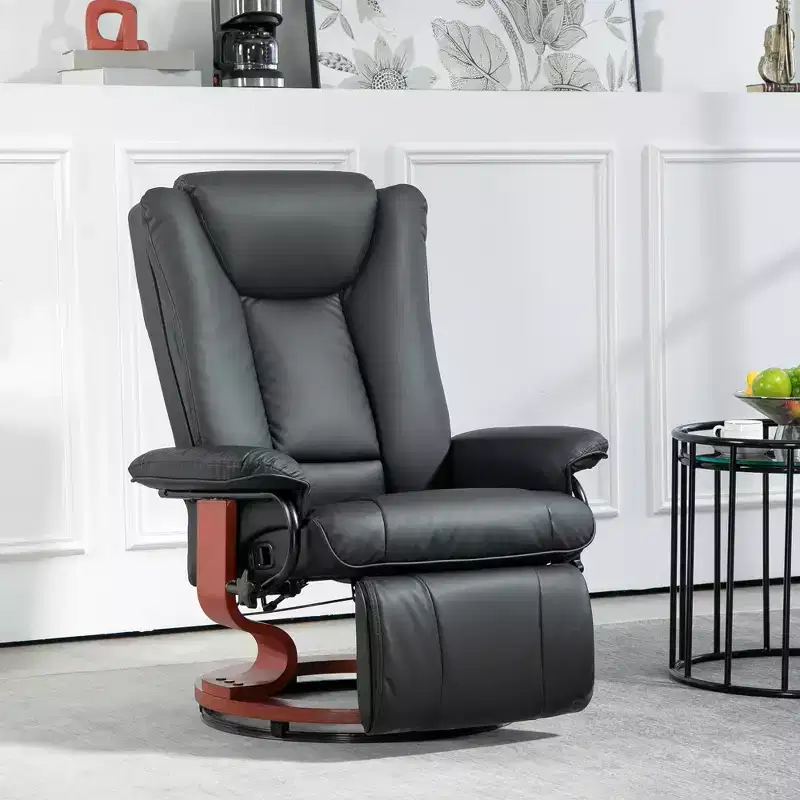 Swivel Recliner Chair, PU Leather Reclining Chair for Living Room with Footrest