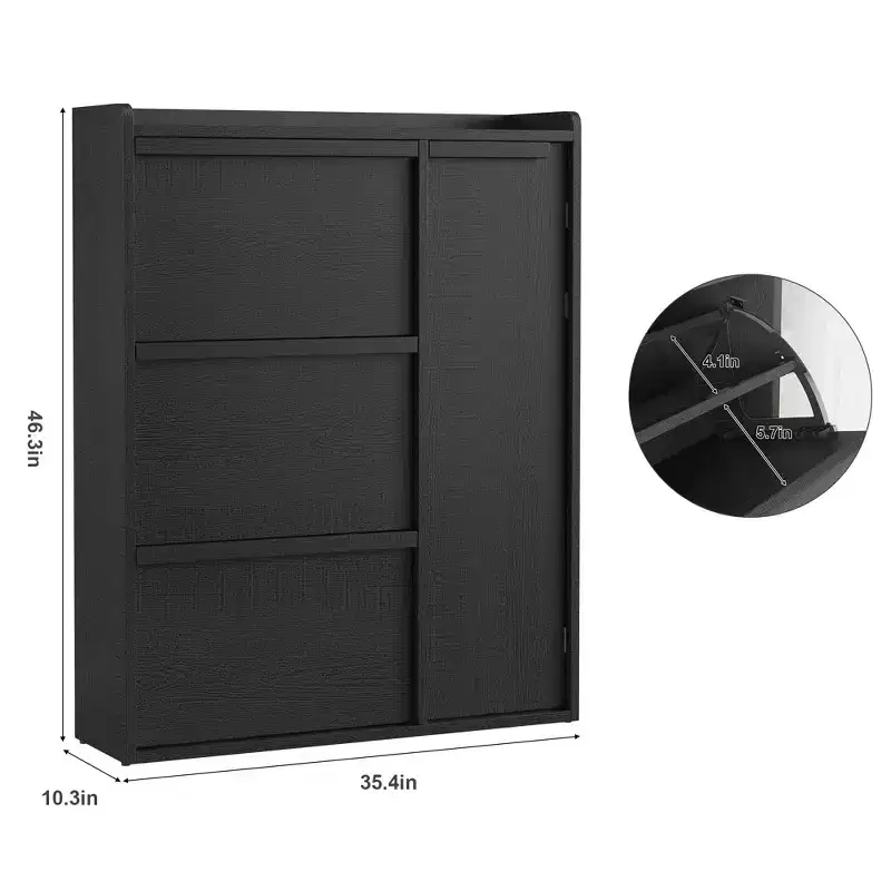 Freestanding Hidden Shoe Storage Cabinet with 3 Flip Drawers, Side Door & Adjustable Shelves, Wooden Entryway Organizer for Hallway & Living Room