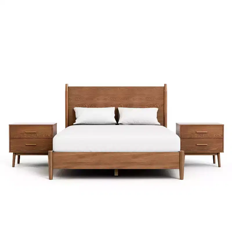 HOMES: Inside + Out 3pc Queen Riverstone Mid-Century Modern Bedroom Set with 2 Nightstands Walnut
