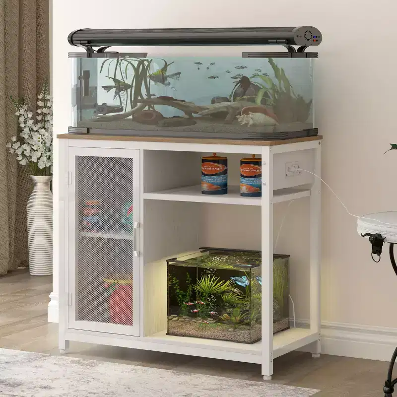 Fish Tank Stand with Power Outlets, 40-50 Gallon Metal Aquarium Stand with Cabinet for Fish Tank Accessories Storage