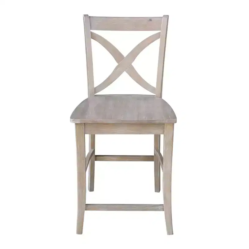 24" Vinyard Counter Height Barstool Washed Gray/Taupe - International Concepts: Solid Wood, X-Back Design