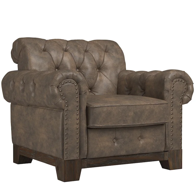 Tufted Scroll Arm Accent Chair with Nailhead Trim