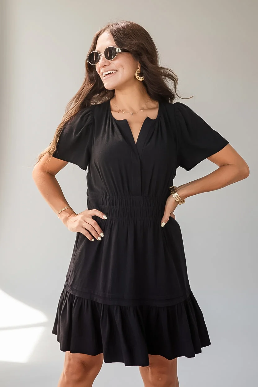 Smocked Waist Tiered Mini Dress